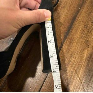 Coach Christie black suede ankle strap block heel platform pumps size 6